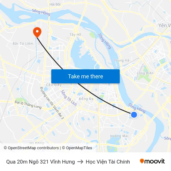Qua 20m Ngõ 321 Vĩnh Hưng to Học Viện Tài Chính map