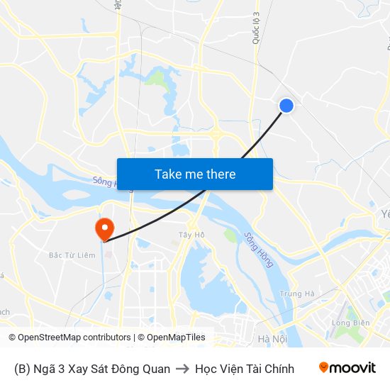 (B) Ngã 3 Xay Sát Đông Quan to Học Viện Tài Chính map