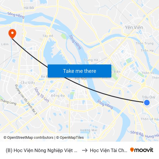 (B) Học Viện Nông Nghiệp Việt Nam to Học Viện Tài Chính map