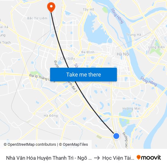 Nhà Văn Hóa Huyện Thanh Trì - Ngõ 405 Ngọc Hồi to Học Viện Tài Chính map