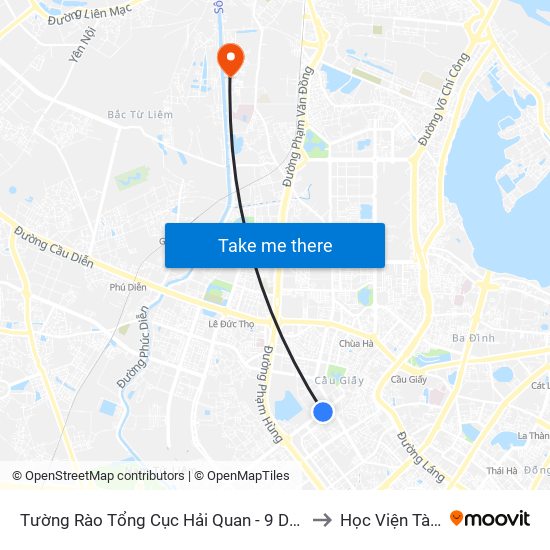 Tường Rào Tổng Cục Hải Quan - 9 Dương Đình Nghệ to Học Viện Tài Chính map