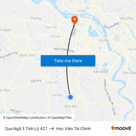 Qua Ngã 3 Tỉnh Lộ 427 to Học Viện Tài Chính map