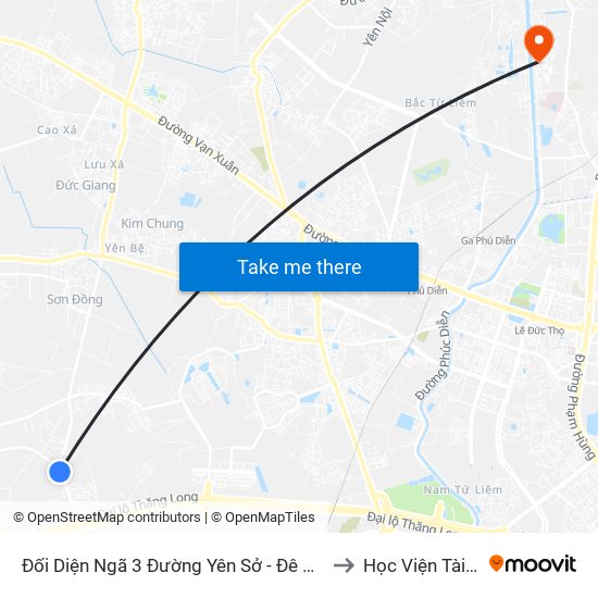 Đối Diện Ngã 3 Đường Yên Sở - Đê Song Phương to Học Viện Tài Chính map