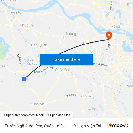 Trước Ngã 4 Vai Réo, Quốc Lộ 21a - Đt446 to Học Viện Tài Chính map