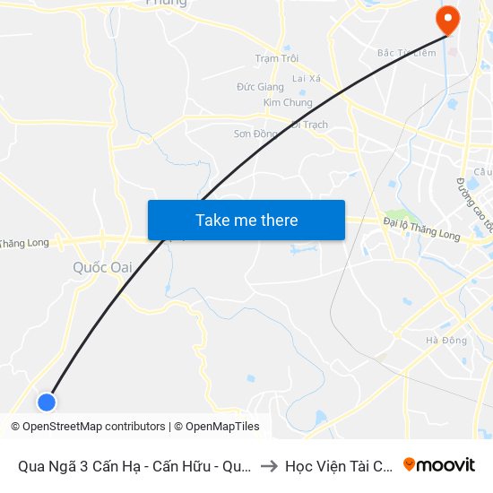 Qua Ngã 3 Cấn Hạ - Cấn Hữu - Quốc Oai to Học Viện Tài Chính map