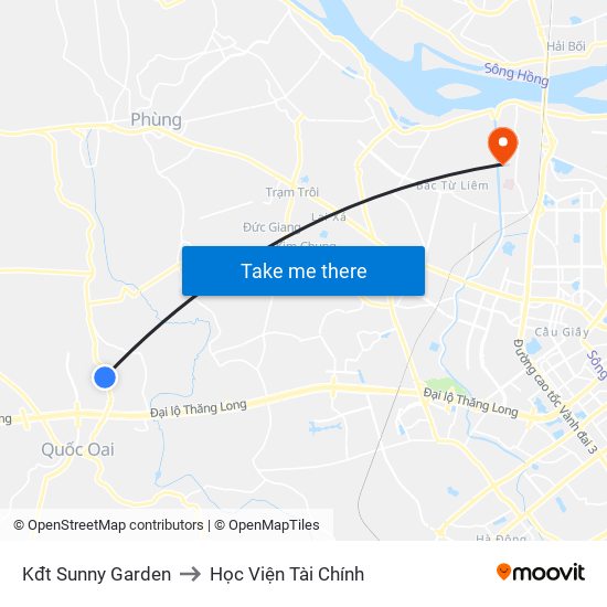 Kđt Sunny Garden to Học Viện Tài Chính map