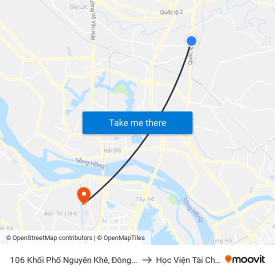 106 Khối Phố Nguyên Khê, Đông Anh to Học Viện Tài Chính map