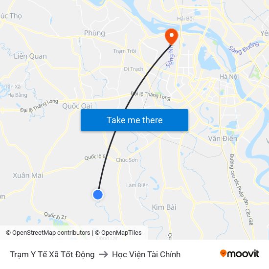 Trạm Y Tế Xã Tốt Động to Học Viện Tài Chính map