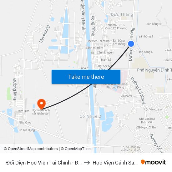 Đối Diện Học Viện Tài Chính - Đường Đức Thắng to Học Viện Cảnh Sát Nhân Dân map