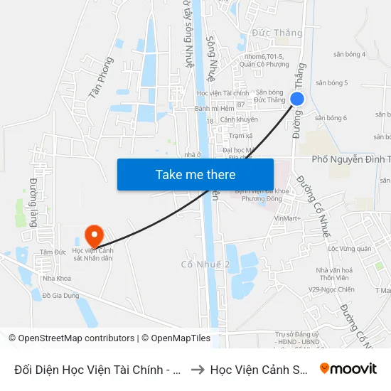 Đối Diện Học Viện Tài Chính - Đường Đức Thắng to Học Viện Cảnh Sát Nhân Dân map