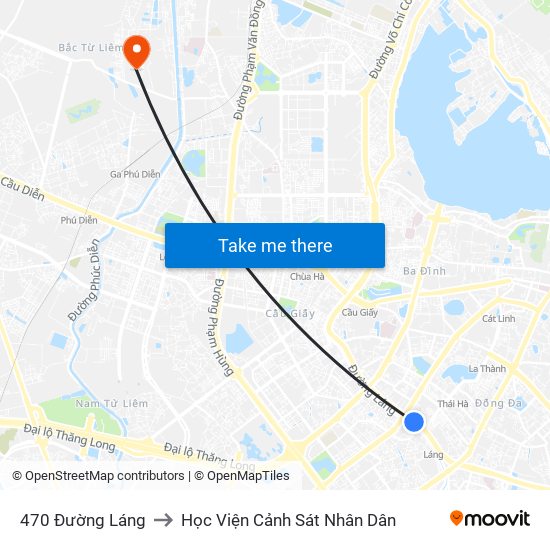 470 Đường Láng to Học Viện Cảnh Sát Nhân Dân map