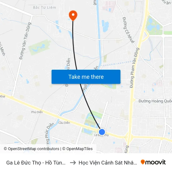 Ga Lê Đức Thọ - Hồ Tùng Mậu to Học Viện Cảnh Sát Nhân Dân map