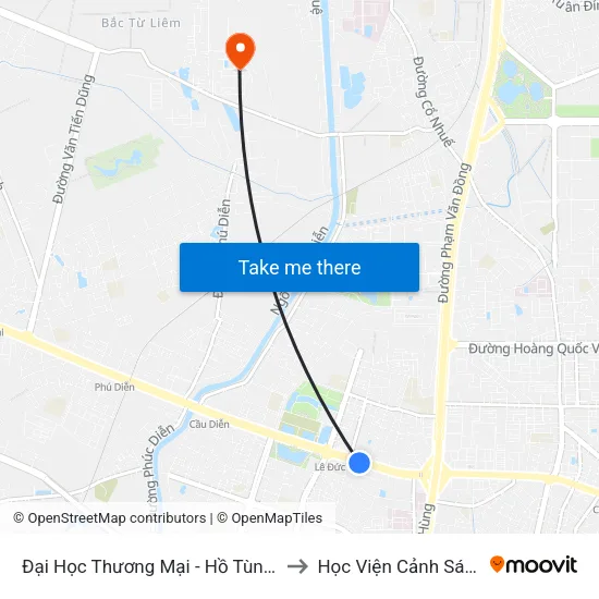 Đại Học Thương Mại - Hồ Tùng Mậu (Cột Sau) to Học Viện Cảnh Sát Nhân Dân map