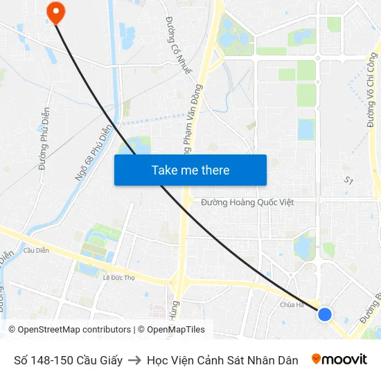 Số 148-150 Cầu Giấy to Học Viện Cảnh Sát Nhân Dân map
