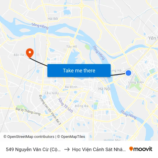 549 Nguyễn Văn Cừ (Cột Sau) to Học Viện Cảnh Sát Nhân Dân map