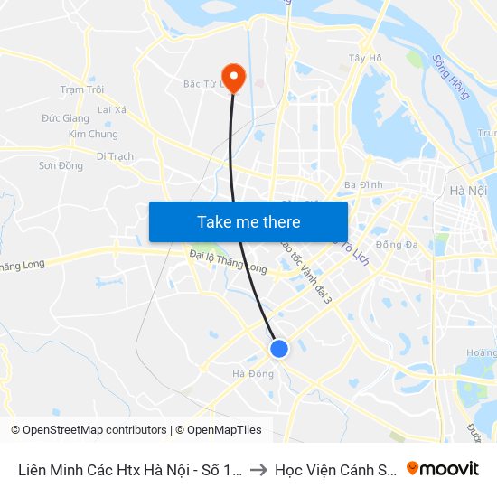 Liên Minh Các Htx Hà Nội - Số 1 Trần Phú (Hà Đông) to Học Viện Cảnh Sát Nhân Dân map