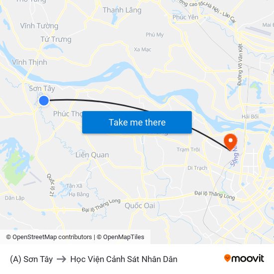 (A) Sơn Tây to Học Viện Cảnh Sát Nhân Dân map