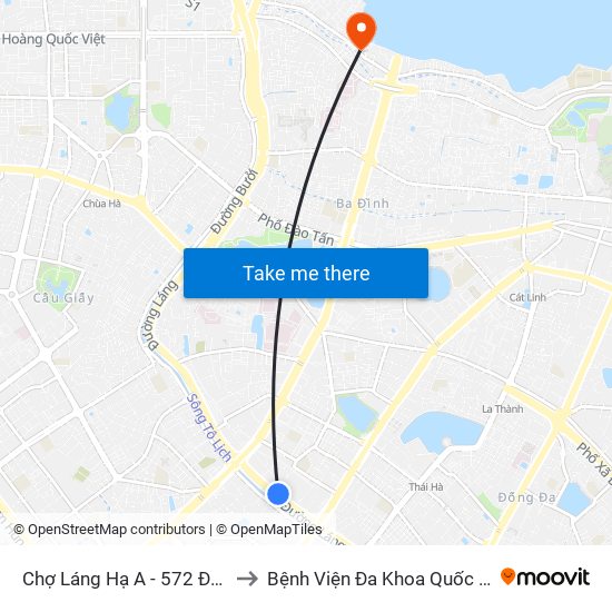 Chợ Láng Hạ A - 572 Đường Láng to Bệnh Viện Đa Khoa Quốc Tế Thu Cúc map