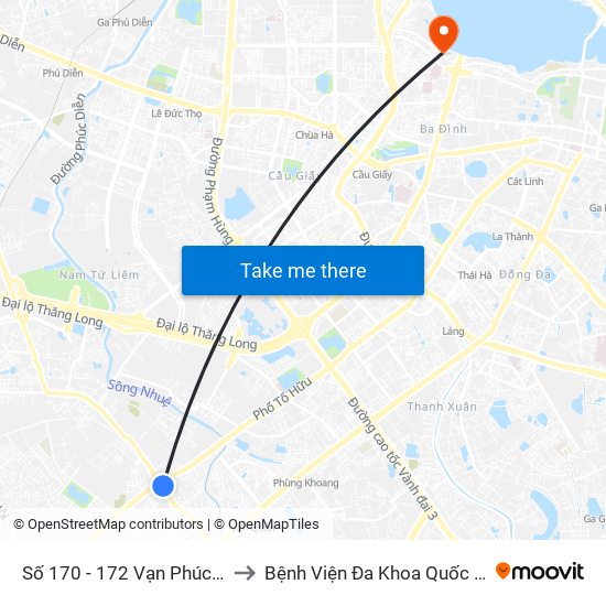 Số 170 - 172 Vạn Phúc - Hà Đông to Bệnh Viện Đa Khoa Quốc Tế Thu Cúc map