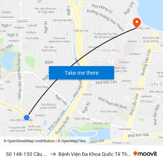 Số 148-150 Cầu Giấy to Bệnh Viện Đa Khoa Quốc Tế Thu Cúc map