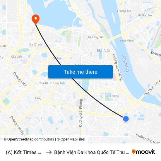 (A) Kđt Times City to Bệnh Viện Đa Khoa Quốc Tế Thu Cúc map