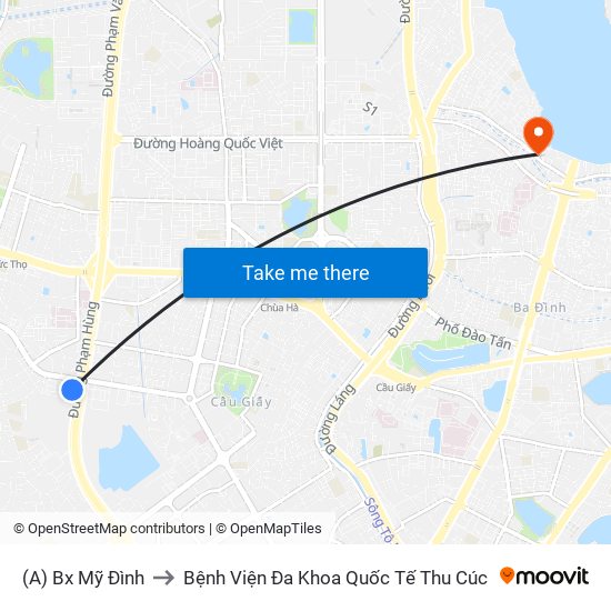 (A) Bx Mỹ Đình to Bệnh Viện Đa Khoa Quốc Tế Thu Cúc map