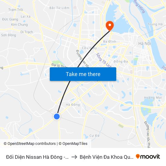 Đối Diện Nissan Hà Đông - Nhà Ga Văn Khê to Bệnh Viện Đa Khoa Quốc Tế Thu Cúc map