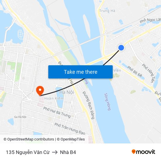 135 Nguyễn Văn Cừ to Nhà B4 map