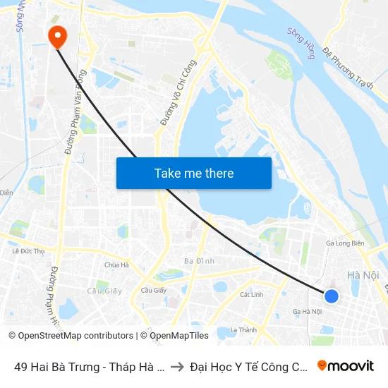49 Hai Bà Trưng - Tháp Hà Nội to Đại Học Y Tế Công Cộng map