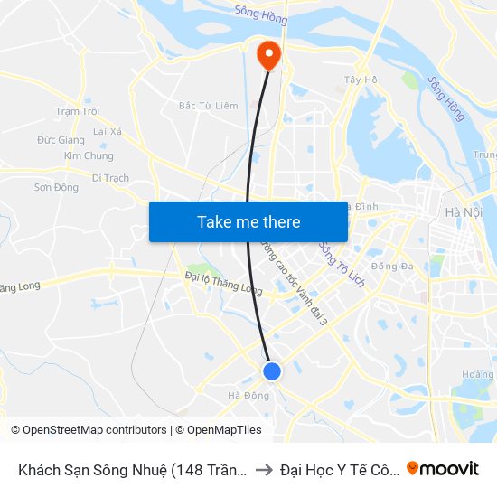 Khách Sạn Sông Nhuệ (148 Trần Phú- Hà Đông) to Đại Học Y Tế Công Cộng map