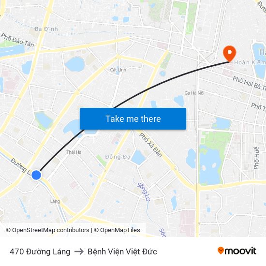 470 Đường Láng to Bệnh Viện Việt Đức map