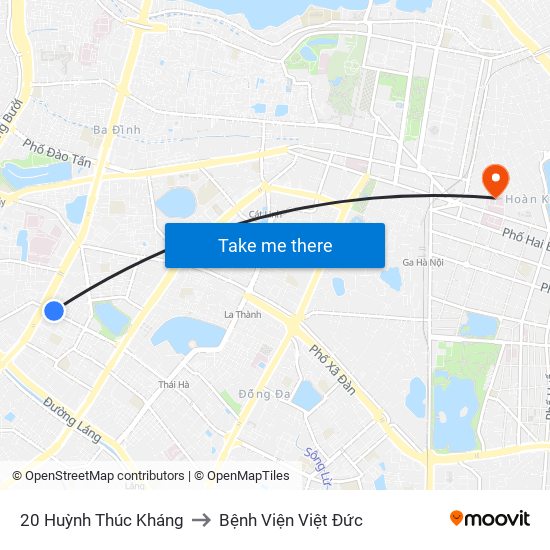 20 Huỳnh Thúc Kháng to Bệnh Viện Việt Đức map