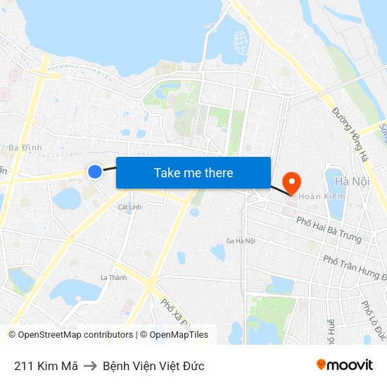 211 Kim Mã to Bệnh Viện Việt Đức map