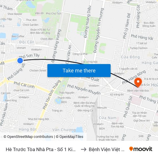 Hè Trước Tòa Nhà Pta - Số 1 Kim Mã to Bệnh Viện Việt Đức map