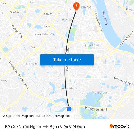 Bến Xe Nước Ngầm to Bệnh Viện Việt Đức map