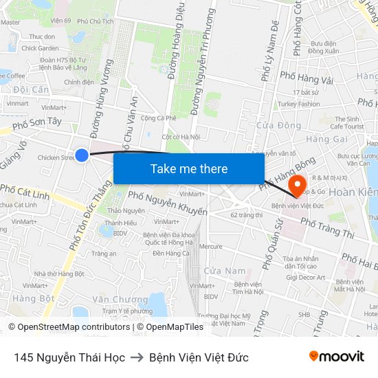 145 Nguyễn Thái Học to Bệnh Viện Việt Đức map
