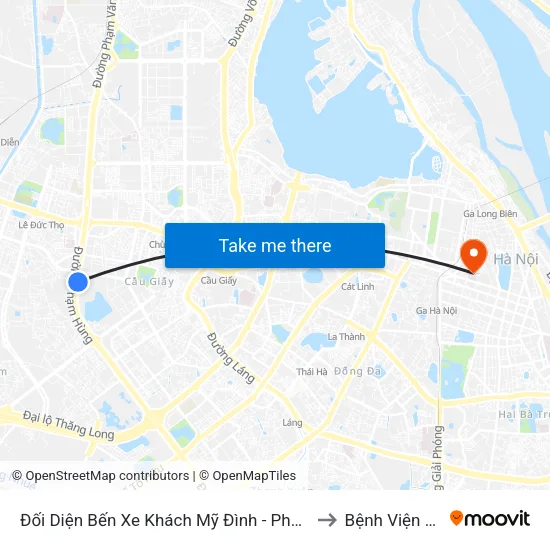 Đối Diện Bến Xe Khách Mỹ Đình - Phạm Hùng (Cột Trước) to Bệnh Viện Việt Đức map