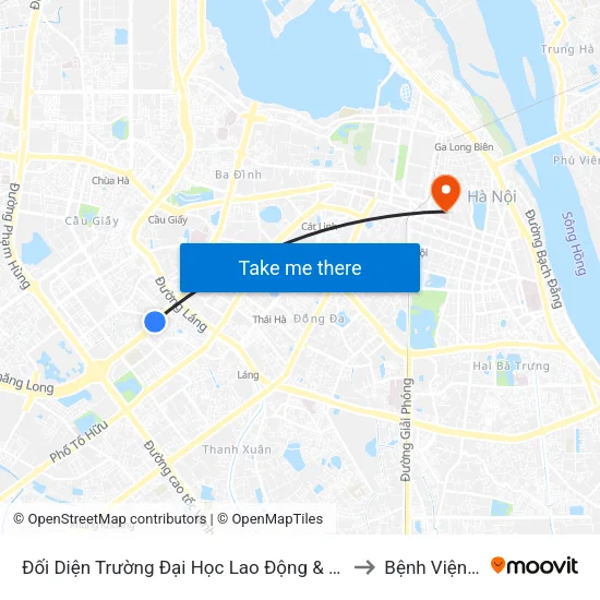 Đối Diện Trường Đại Học Lao Động & Xã Hội - 48 Trần Duy Hưng to Bệnh Viện Việt Đức map