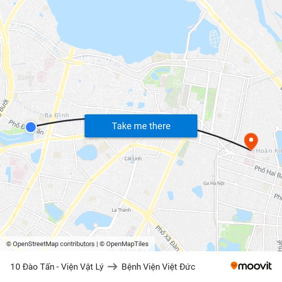 10 Đào Tấn - Viện Vật Lý to Bệnh Viện Việt Đức map