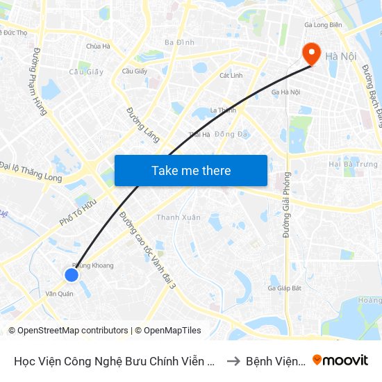 Học Viện Công Nghệ Bưu Chính Viễn Thông - Trần Phú (Hà Đông) to Bệnh Viện Việt Đức map