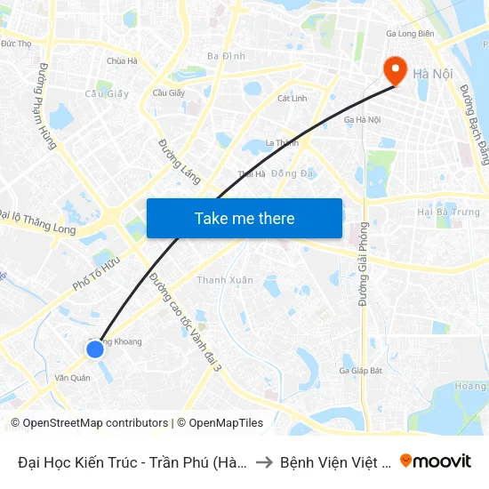 Đại Học Kiến Trúc - Trần Phú (Hà Đông) to Bệnh Viện Việt Đức map