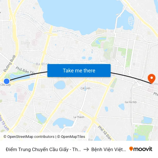 Điểm Trung Chuyển Cầu Giấy - Thủ Lệ 02 to Bệnh Viện Việt Đức map
