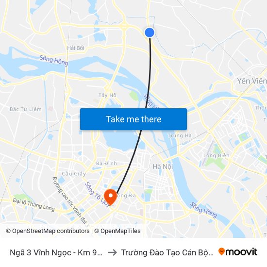 Ngã 3 Vĩnh Ngọc - Km 9+230 Quốc Lộ 3 to Trường Đào Tạo Cán Bộ Lê Hồng Phong map