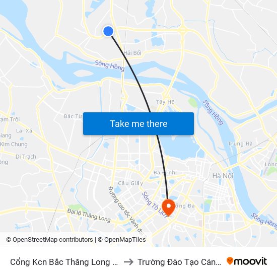 Cổng Kcn Bắc Thăng Long (Gần Cầu Vượt Bộ Hành) to Trường Đào Tạo Cán Bộ Lê Hồng Phong map