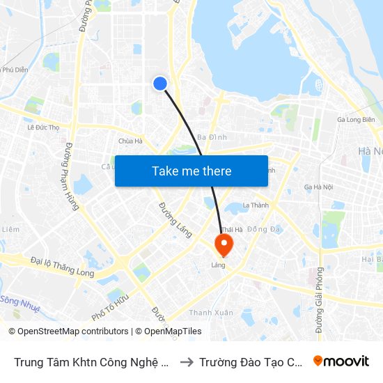 Trung Tâm Khtn Công Nghệ Quốc Gia - 18 Hoàng Quốc Việt to Trường Đào Tạo Cán Bộ Lê Hồng Phong map