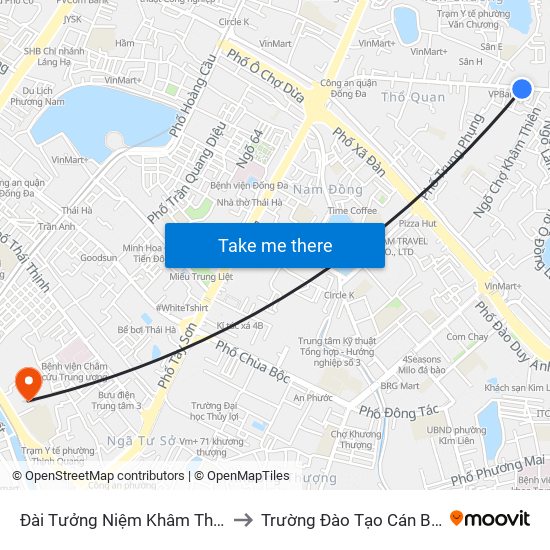 Đài Tưởng Niệm Khâm Thiên - 45 Khâm Thiên to Trường Đào Tạo Cán Bộ Lê Hồng Phong map