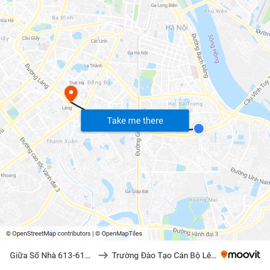 Giữa Số Nhà 613-615 Kim Ngưu to Trường Đào Tạo Cán Bộ Lê Hồng Phong map
