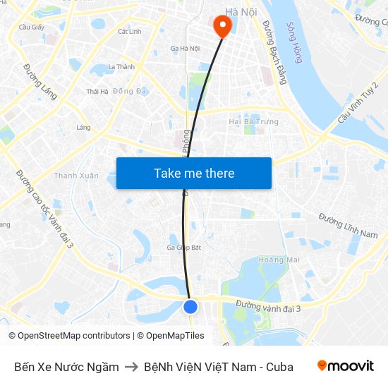 Bến Xe Nước Ngầm to BệNh ViệN ViệT Nam - Cuba map