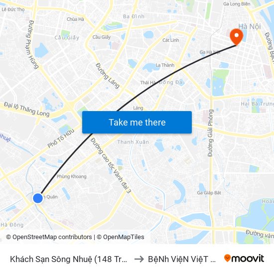Khách Sạn Sông Nhuệ (148 Trần Phú- Hà Đông) to BệNh ViệN ViệT Nam - Cuba map