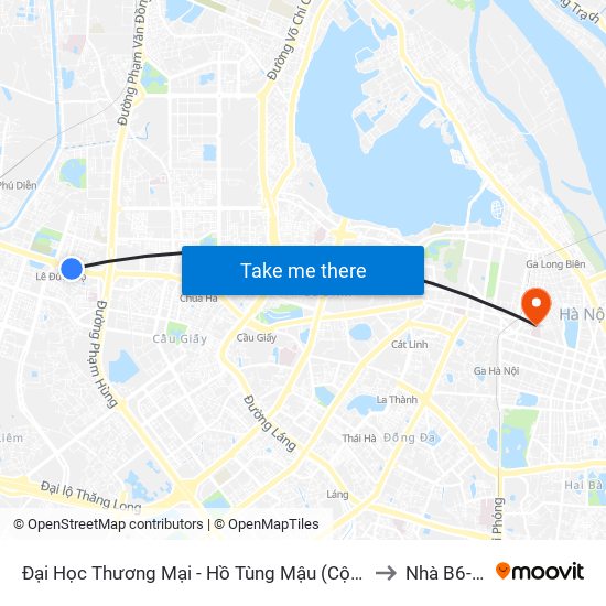 Đại Học Thương Mại - Hồ Tùng Mậu (Cột Sau) to Nhà B6-B7 map